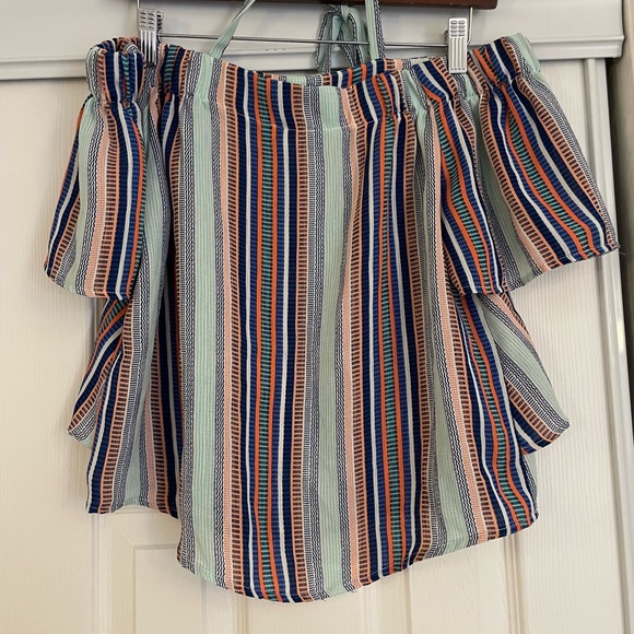 Lily White Tops - Lily White Striped Off Shoulder Ruffle Top Size S
